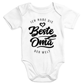 MoonWorks® Short-Sleeved Baby Bodysuit with German Text "Ich Habe den besten Papa der Welt" [German Language, best grandma white