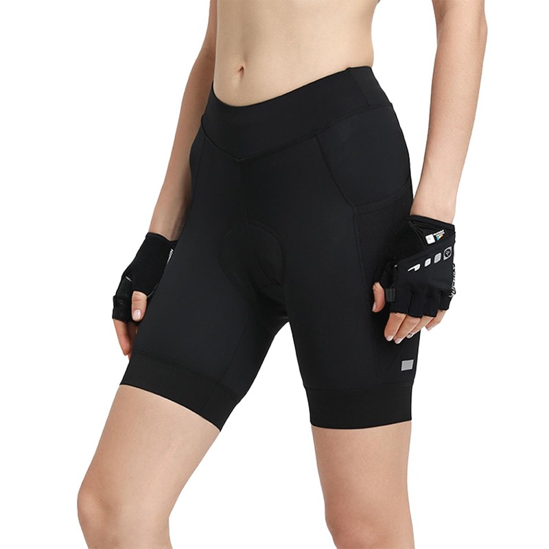 NUCKILY Ladies Padded Cycling Shorts Black with Pockets Lightweight Breathable