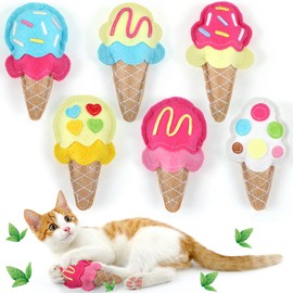 Justforjoyful 6Pcs Cat Catnip Toys Ice Cream Catnip Toys Kitten Interactive Toys Cat Toys Cat Chew Toys Kitten Bite Supplies Soft Plush Interactive Catnip Cat Catmint for Cat Lover Cat Gifts Indoor