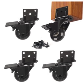Hirate 4 Pack 2 inch L-Shaped Plate Swivel Caster with Brake, Side Mount Plate Casters Mute Replacement for Loading Capacity 400 Lbs for Furniture, Table
