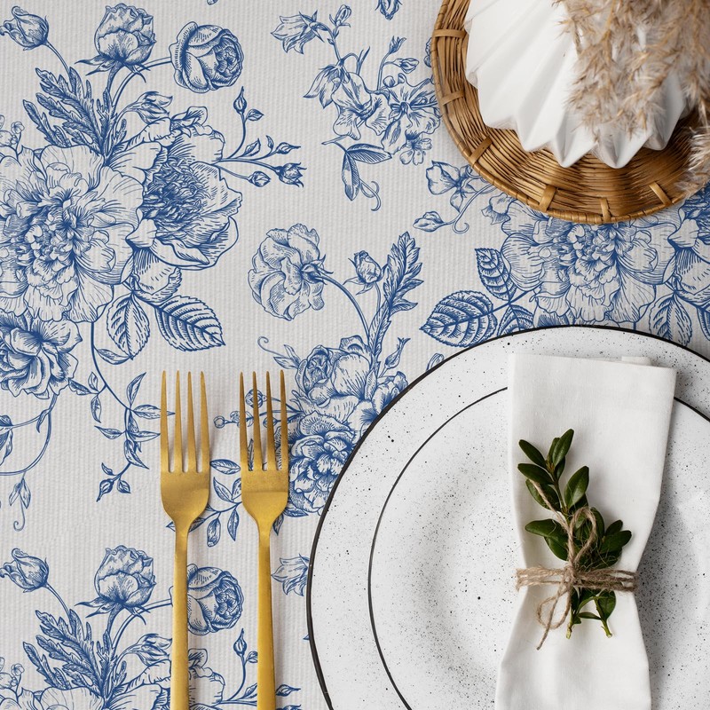 AIBIIN 132x182cm Blue Floral Tablecloth Rustic flowers Rectangle Table Cover