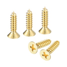 sourcing map 10Pcs Brass Wood Screws, M5 x 20mm Phillips Flat Head Self Tapping Screw WoodWorking Screw for Door Hinges, Wooden Furniture, Home Appliances