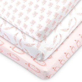 3-Pack Mini Crib Sheets, Fitted GOTS Certified Organic Cotton Pack N Play Sheets for Pack and Play Mattresses, Playard Baby Crib Sheets, Jersey Mini Crib Sheets in Neutral Colors for Boys and Girls