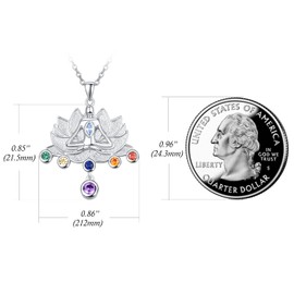 TANGPOET Chakra Necklaces for Women Sterling Silver 7 Chakra Necklace Lotus Flower Pendant Necklace Healing Crystal Jewelry Chakra Gifts for Women Yoga Lover