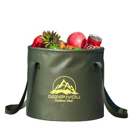 REMMUSSS 9.5L Folding Bucket, Collapsible Bucket, Lightweight Outdoor Sports Portable Multifunctional Fishing Bucket, for Camping Traveling Hiking Fishing Boating Gardening Car Washing, Green
