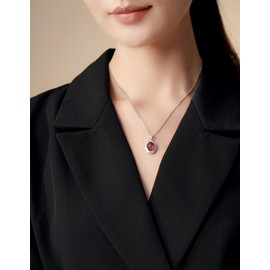 JIANGXIN Luxur 925 Sterling Silver Pendant Chain Women's Necklace Princess Diana Kate Gemstone Design Birthstone 40-45 cm Adjustable Chains with Exquisite Jewellery Box, Metal, Garnet