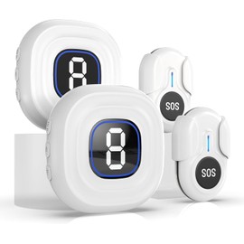 CallToU Caregiver Pager, 12min Ultra-Long Ringtone Alert Button for Seniors Wireless Call Buttons for Elderly Monitoring, Call Bell for Patients/Elderly/Disabled (2 Receiver and 2 Call Buttons)