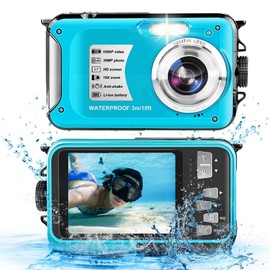 Waterproof Digital Camera 10FT Underwater Camera, 2.7in LCD 1080P 30MP Video Recorder Selfie 16X Digital Zoom Point and Shoot Camera for Boys Girls Teens Snorkeling Camping