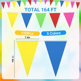 MARFOREVER 164 Feet Colorful Pennant Banner, 120Pcs Multicolor Triangle Bunting Flags Opening Decorations Carnival Pennant Banners for Birthday Wedding Christmas Garden Hanging Decorations