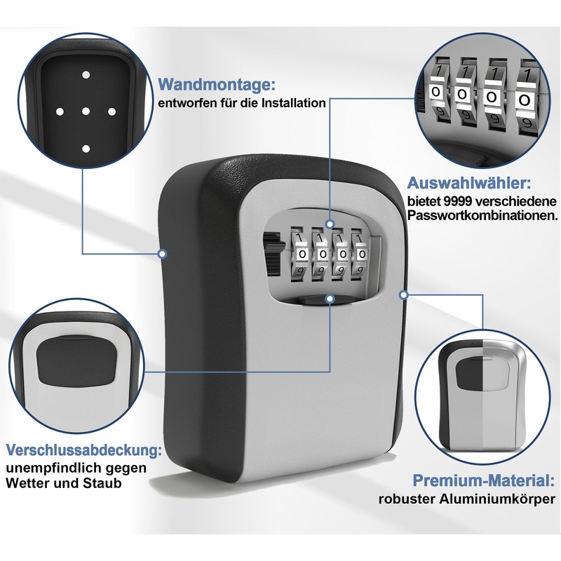 GOOPOOL Key Safe with Number Code, Key Safe for Home,