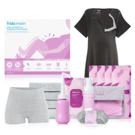 Frida Mom 15pc Labor & Postpartum Kit Gift Set for Baby Showers & Mom to Be, Includes Peri Bottle, Nursing Gown, Disposable Underwear, Ice Maxi Pads, Pad Liners, Perineal Foam, Socks & Toiletry Bag