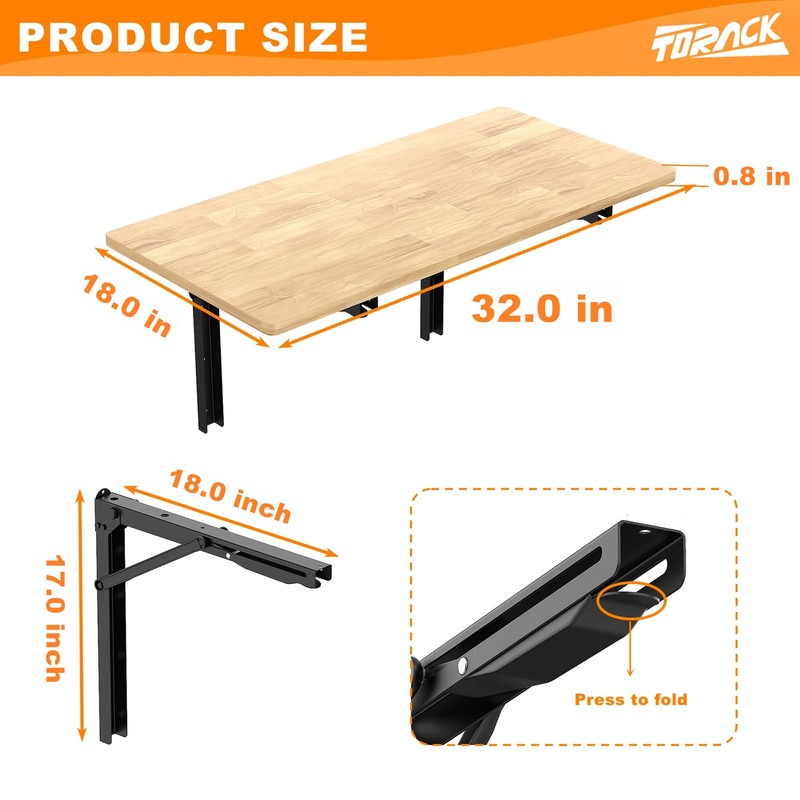 TORACK Heavy Duty Wall Mounted Folding Workbench, Space-Saving Collapsible Wall