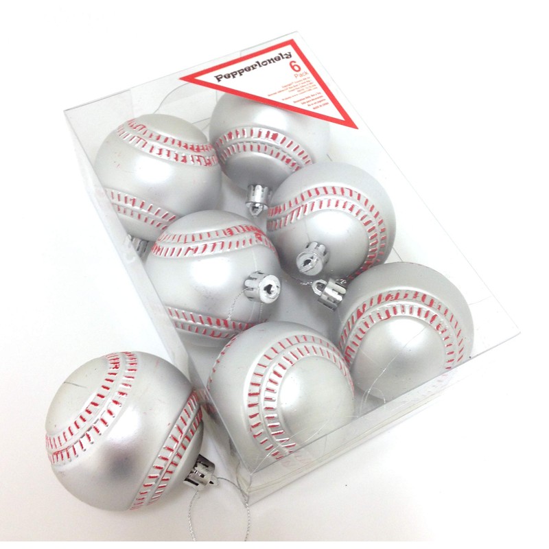 PEPPERLONELY Baseball Shatterproof Sports Ball Ornaments/Decorations, Set of 6PC, 65mm