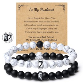 AWARDSEN Matching Bracelet 2 PCS Couples Bracelets Matching Bracelets for Couples Beaded Bracelets Jewellery Gift for Husband Valentines Bracelets matching couple gifts