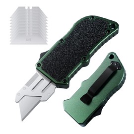 XXV Otf Aluminum Alloy Utility Knife, Retractable Box Cutter,Cute Heavy Duty Pocket Knife, Safety Replaceable Blade EDC Razor Knives with 10Pcs Replaced Blades,Green