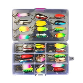 VOANZO Fishing Lures, 30 Pcs Spinner Baits with Plastic Box for Bass Perch Pike Walleye Trout Salmon, Assorted Hard Metal Spinner Lures Kit, Fit Saltwater and Freshwater