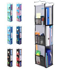 Abra Company 3 Shelf Hanging Locker Organizer – Upgraded | LockerMax Pockets on Both Sides | 22-38” Tall | Adjustable School Locker Shelf to Fit Full and Half Lockers (Grey/Black)