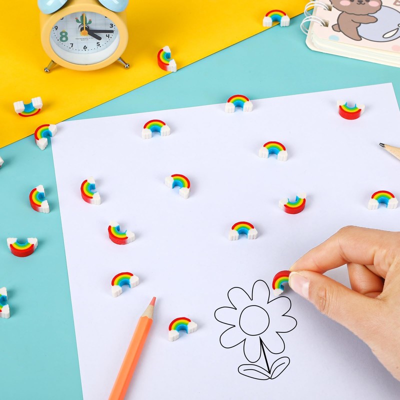 JUNEBRUSHS 150Pcs Rainbow Mini Erasers, St. Patrick's Mini Erasers Cute