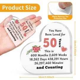 50th Anniversary Wedding Gift 50th Birthday Gifts for Women Heart Shaped Acrylic Decor Couple Thank You Gift Wife Husband Valentine's Day Gift Acrylic Sign Gift Anniversary Romantic Gift for Her