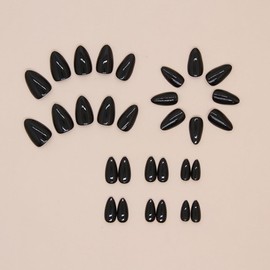 30 Pcs Black Press On Nails Short Oval,AZTSYT Black Acrylic Nails Press Ons,Short Almond Nails Glue on,Black Solid Color Fake Nails,Natural Round Stick On Nails Set For Tiny Average Wide Nail Beds
