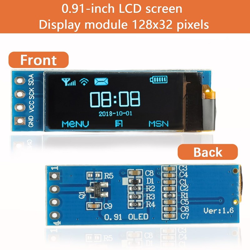 JAMHER 0.91 Inch I2C IIC OLED Display Module 128x32 Pixel