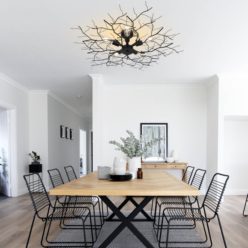 HMVPL Large Semi Flush Mount Ceiling Light Fixture, Black Modern