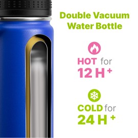 Mollcity Kids Insulated Water Bottle-12 oz Stainless Steel Sports Water Bottle Wide Mouth with Leakproof Spout Lid-Gift for Boy, 2 Pack (Navy-Grass Green)