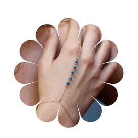 Yheakne Gold, Turquoise Boho Slave Bracelet Vintage Ring Bracelet Chain Wrist Bracelet Hand Chains Jewellery for Women and Girls, Gemstone