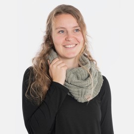 KNIT FACTORY - Bobby Loop Scarf - Chunky Knitted Tube Scarf - For Men and Women - Knitted Scarf with Wool - High Quality, urban green