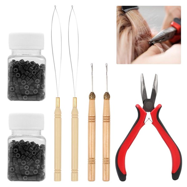 Hair Extension Tool, Hair Extension Set 4 in 1 Micro Rings Extensions Hair Extensions Accessories Micro Ring Needle Pliers Tool Set 1000 Pieces Micro Rings for Hair Extensions Accessories