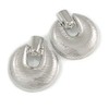 Large Round Textured Clip On Earrings/Silver Tone/60mm L