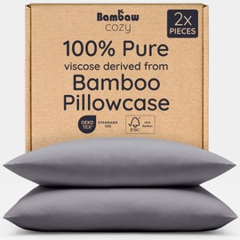 Bambaw 100% Viscose Derived from Bamboo Pillowcases King Size – Set of 2 Cooling Pillow Cases for Acne Prone Skin with Envelope Closure, Breathable & Super Soft Pillow Cases (Dark Gray)