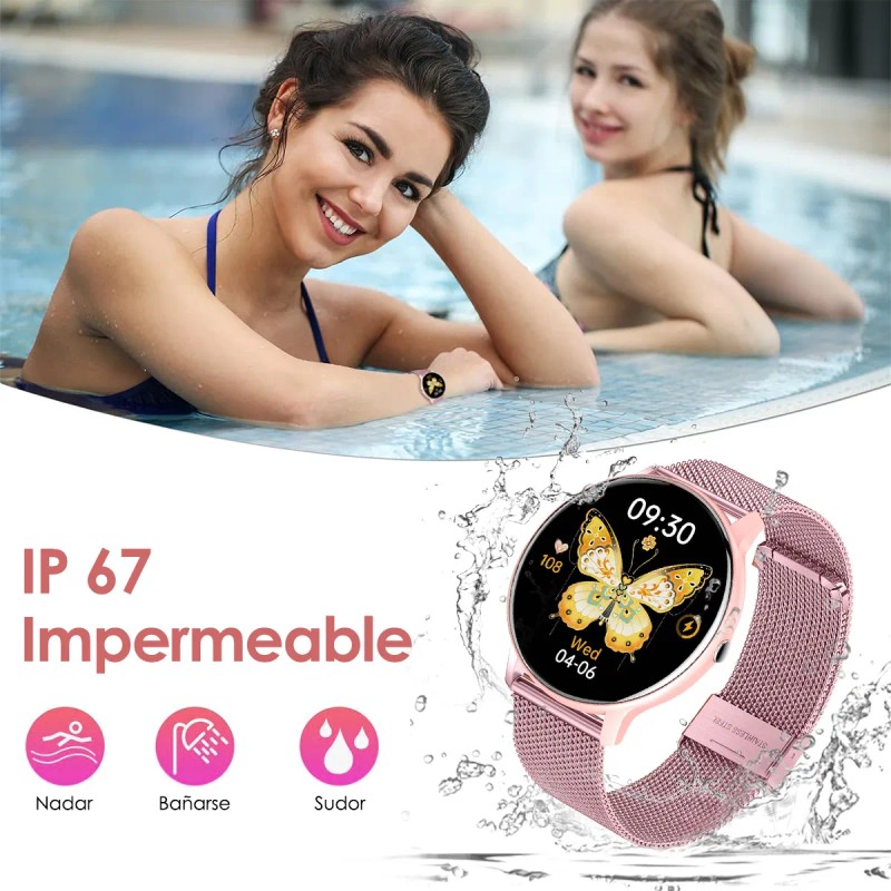 Anfei 1.28 Ft Pantalla HD Táctil Smart Watch mujer, Reloj