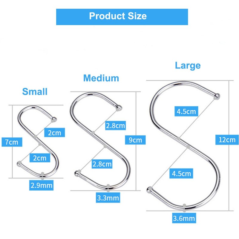 10-Pack S Shaped Hooks,Stainless Steel Metal Hangers for Home,Office,Work Shop