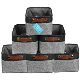 OrganiHaus Small Fabric Storage Baskets for Shelves 6 Pack, 12x8in Closet Storage Bins for Shelves, Cloth Baskets for Organizing, Linen Closet Organizers, Fabric Basket, Gray/Black