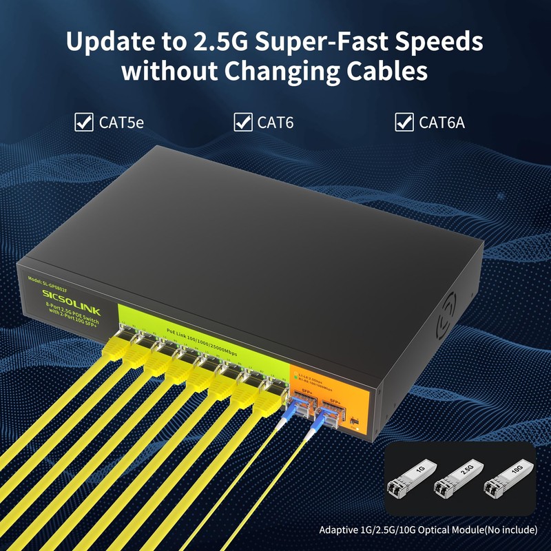 2.5Gb PoE+ Switch 10-Port Unmanaged with 8*2.5G Base-T PoE+ Ports,