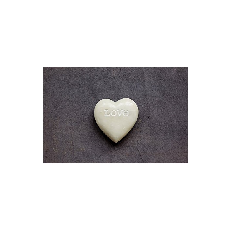 Creative Co-Op Soapstone Heart Decoration Engraved Love,White