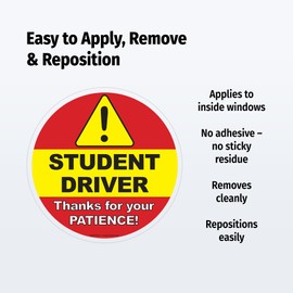 Safety Magnets by ZOCO – Student Driver Window Clings (2-Pack) – 6-Inch Round Inside-Window Decals – Rookie New Driver Signs – Please Be Patient Stickers for Car – Easy to Remove, USA Made
