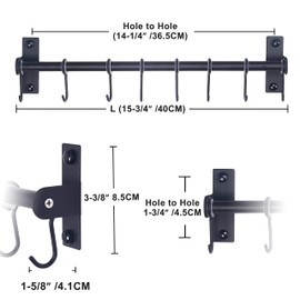 Dseap Kitchen Hooks for Hanging Utensils, Hanging Pot Rack, Kitchen Utensil Hanger Rail with 8 Hooks for Pots Pans, Spoons, Mugs, Wall Mounted, Stainless Steel, Black, Pack of 2