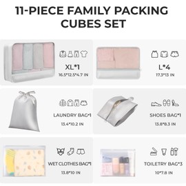 Yorelolo 11 Set Packing Cubes, Packing Cubes for Suitcases Travel Essentials, Luggage Organizer Bags With Clean Clothes and Dirty Clothes Separate (Gray)