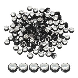 PATIKIL European Large Hole Beads, 120 Pcs Rhinestone Sparkle Crystal Beads Charm Spacer Craft Beads for Pens Bracelet Making DIY Crafting, Black