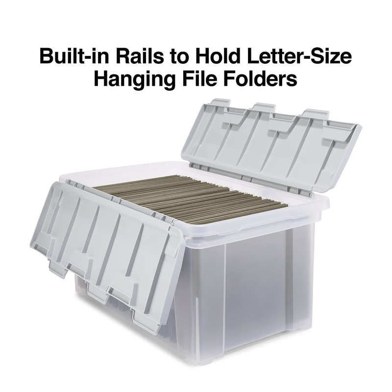STAPLES Hanging File Folder Box, Storage Bin Organizer, Wing Lid,