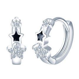 Yumilok Women's Stud Earrings Star Series Hoop Earrings Small Epoxy Zirconia 925 Sterling Silver Huggie Piercings For Women, Cubic Zirconia
