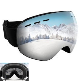 Ski Goggles OTG Over Glasses Snow Sports Goggles Snow Snowboard Goggles Anti Fog UV Protection Anti Bendable Dual-Lenses Black