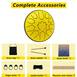 Rain Drum for Outside Garden, 6-Inch Steel Tongue Drum with 11 Notes, Percussion Instrument, Includes Soft Bag, Music Book, and Mallets, Ideal for Meditation, Yoga, and Relaxation