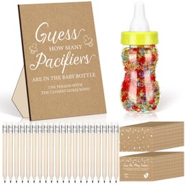 Syhood Kraft Baby Shower Games Guess How Many Pacifiers Rustic Game Sign 50 Small Guessing Games 20 HB Pencils 750 ml Milk Bottle 400 Acrylic Pacifiers Decorations Guests Gender Reveal Party Favors