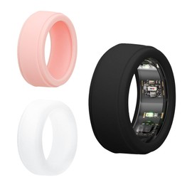 kwmobile 3X Smart Ring Protective Cover Compatible with Oura Ring Gen 3 - S Size 6 7 8 9 10 Case - Silicone Ring Protector - Black/Dusty Pink/Transparent