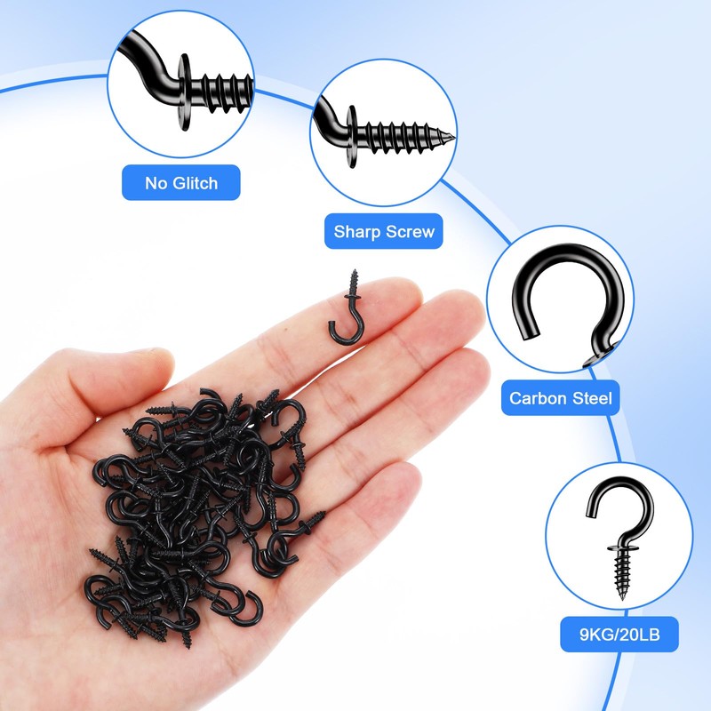 HJZHII Pack of 100 Hooks for Screws, Screw Hooks, Black,