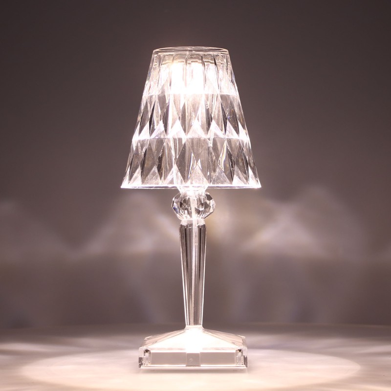 LED Crystal Table Light USB Charging Transparent Prism Dimmable Desk
