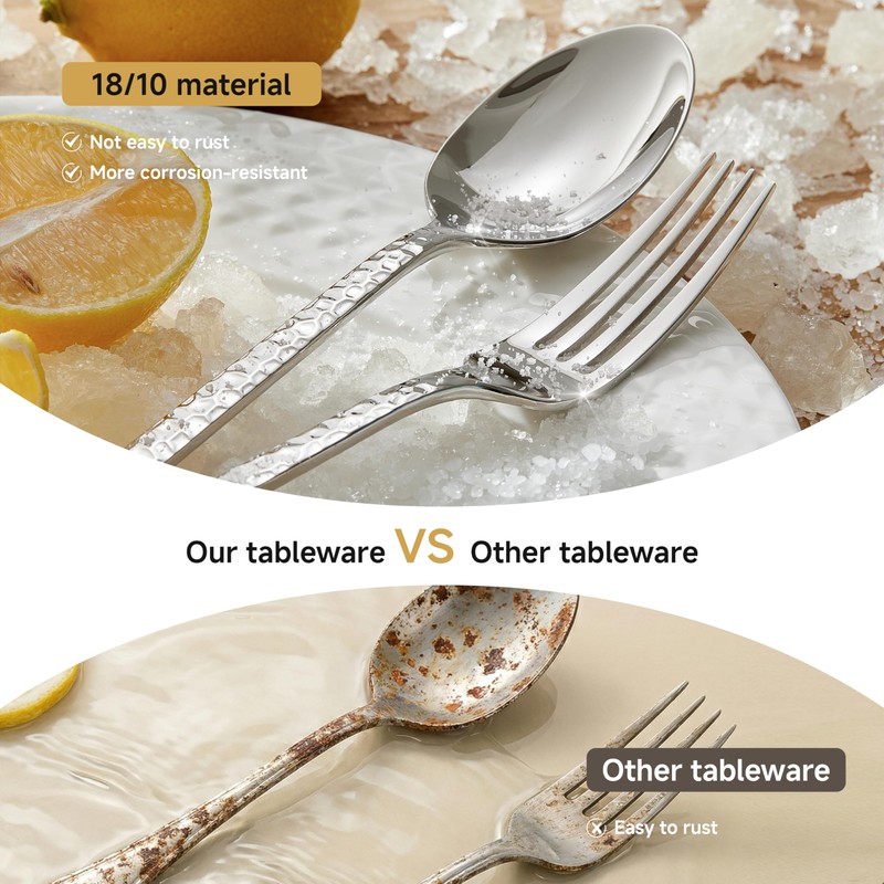 KINGSTONE 12 Piece Hammered Dinner Forks Set, 18/10 Stainless Steel
